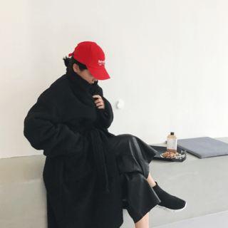 Open-front Boucl -knit Coat With Sash
