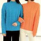Colored Mockneck Cable-knit Sweater