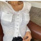 Long-sleeve Front-pocket Button-up Top