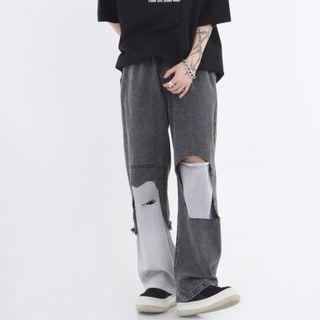Patchwork Distressed Loose Fit Jeans