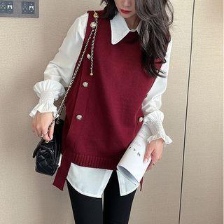 Set: Plain Sweater Vest + Shirt