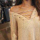 Tasseled Lace-up Neck Sweater
