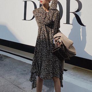Ruffle Hem Floral Long-sleeve Dress