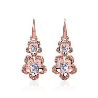 Fashion Elegant Plated Rose Gold Cubic Zirconia Earrings Rose Gold - One Size