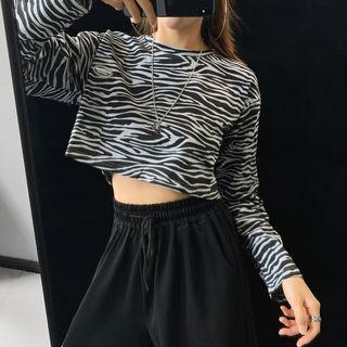 Zebra-print Cropped Loose T-shirt