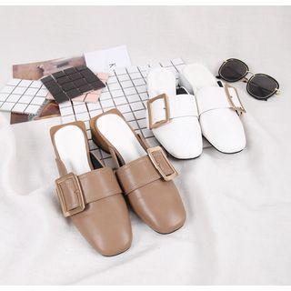 Chunky-heel Metal-buckle Mules