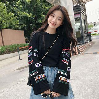 Round-neck Printed Split Oversize Top