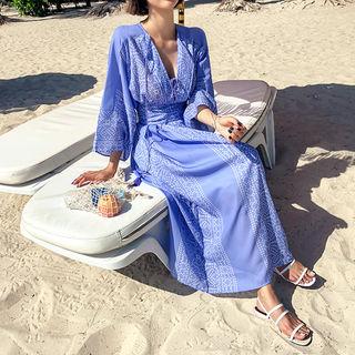 Deep V-neck Patterned Maxi Dress