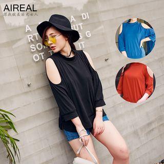 3/4-sleeve Shoulder Cut Out Pullover