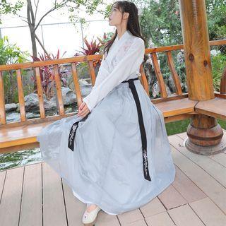 Set: Embroidered Hanfu Top + Maxi A-line Skirt