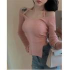 Cold-shoulder Slit Knit Top