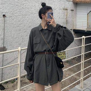 Long-sleeve Applique Cargo Shirt Dress