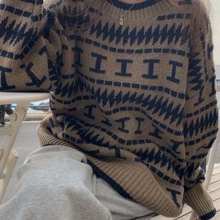 Oversized Ethnic Printed Knit Top