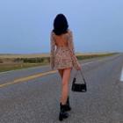 Long-sleeve Open-back Leopard Print Mini Dress