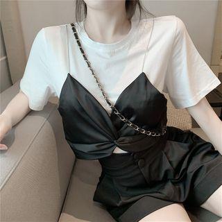 Mock Two-piece Short-sleeve T-shirt As Figure - One Size