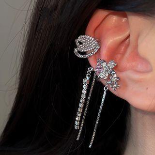Rhinestone Heart / Fringed Alloy Earring