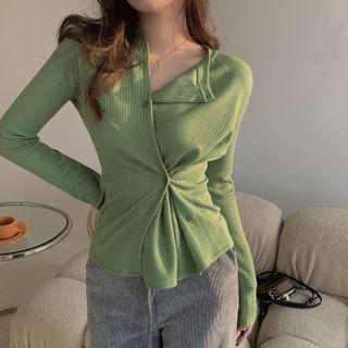 Long-sleeve Asymmetrical Top Green - One Size