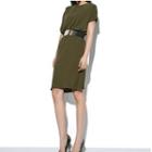 Dolman-sleeve Belted Dress Army Green - One Size