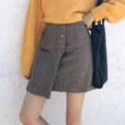 Asymmetric Plaid Woolen Pencil Skirt