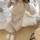 Puff-sleeve Floral Print Midi Sleep Dress Off-white - One Size