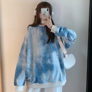 Contrast Trim Tie-dye Floral Print Top