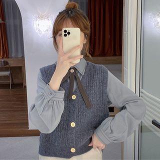 Long-sleeve Shirt / Button Knit Vest