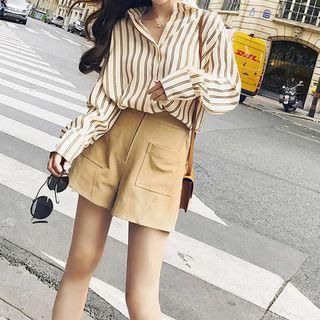 Set: Striped Shirt + Wide-leg Shorts