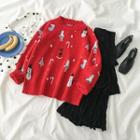 Cartoon Pattern Sweater Red - One Size