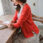 3/4-sleeve Buttoned Linen Cardigan