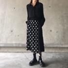 Long-sleeve Shirt / Dotted Midi Skirt
