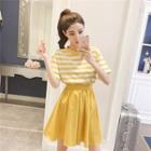 Mock Two-piece Short-sleeve Striped Mini A-line Dress