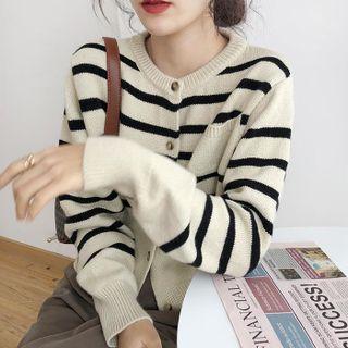Round Neck Striped Cropped Cardigan