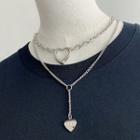 Heart Pendant Stainless Steel Layered Choker Necklace Silver - One Size