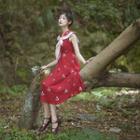 Sleeveless Ribbon Floral A-line Midi Dress