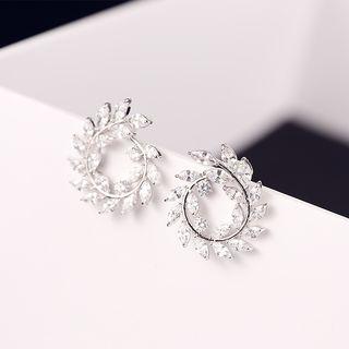 Rhinestone Branches Open Hoop Earring Silver - One Size
