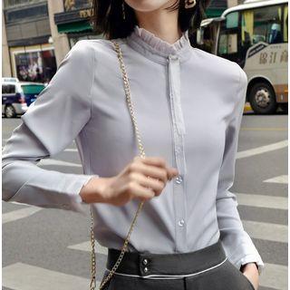Ruffle Trim Shirt / Cropped Straight-fit Pants / Set