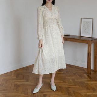 V-neck Smocked Midi Floral Dress
