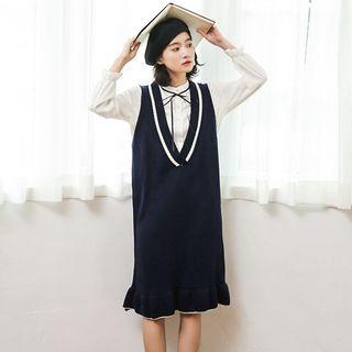 V-neck Pinafore Midi Dress