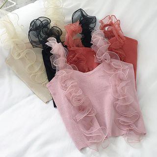 Mesh Trim Ruffled Camisole Top