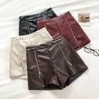 Plain High-waist Zipper A-line Shorts