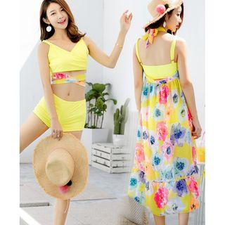 Set: Tie-hem Bikini + Floral Print Maxi Skirt