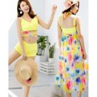 Set: Tie-hem Bikini + Floral Print Maxi Skirt