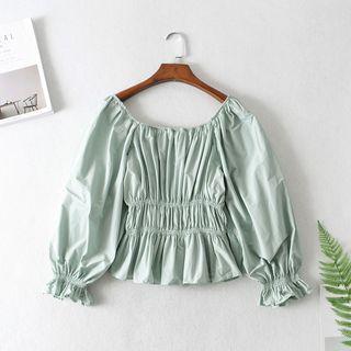 3/4-sleeve Crinkled Satin Top