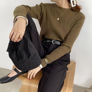 Crew-neck Ribbed Long-sleeve Top