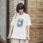 Short-sleeve Print T-shirt Milky White - One Size