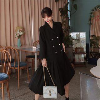 Accordion-pleat Long Coatdress Black - One Size