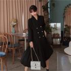 Accordion-pleat Long Coatdress Black - One Size