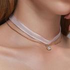 Layered Rhinestone Pendant Mesh Ribbon Necklace Gold - One Size