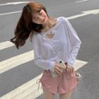 Cut-out Long-sleeve T-shirt / Drawstring Shorts