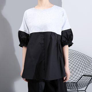 Balloon-sleeve Paneled Blouse